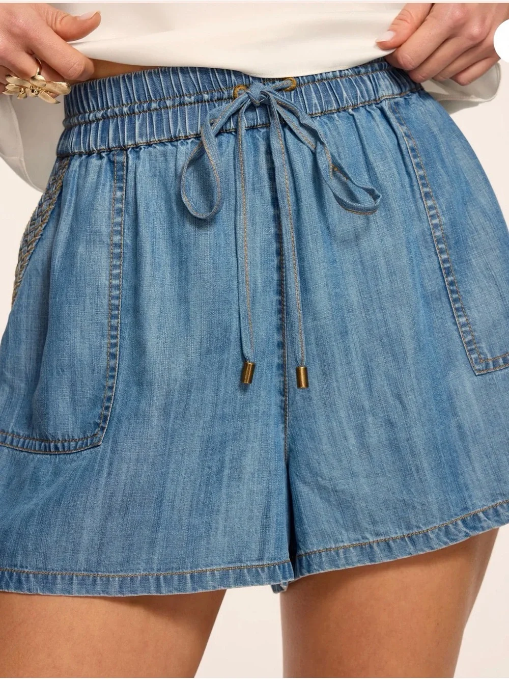 Ramy Brooke Light Blue Denim Drawstring Women’s Shorts XS $225